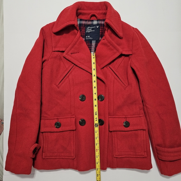American Eagle Outfitters Wool Blend Double Breasted Peacoat Medium Red - Picture 16 of 16